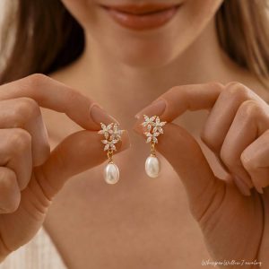 Pearl Earrings with CZ Diamond