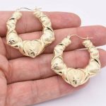 Diamond Cut Satin Graduated Heart Hoop Earrings