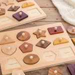 Montessori Wooden Shape Puzzle for Toddlers Geometric Peg Board Toy Natural Wood