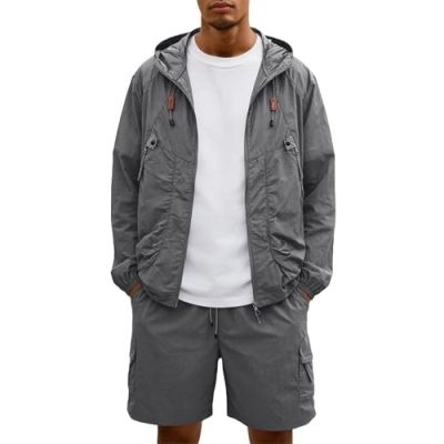 Hooded Windbreaker and Cargo Shorts Set