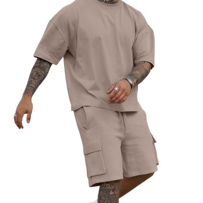 Drop Shoulder Cargo Shorts Set
