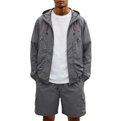 Hooded Windbreaker and Cargo Shorts Set