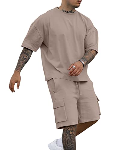 Drop Shoulder Cargo Shorts Set