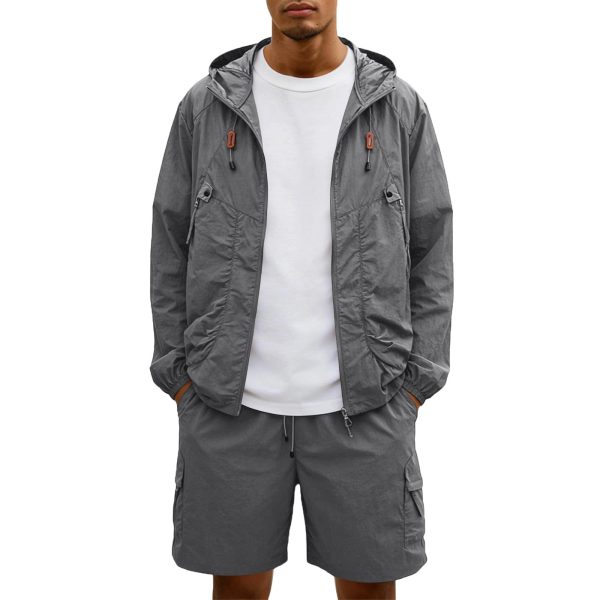 Hooded Windbreaker and Cargo Shorts Set