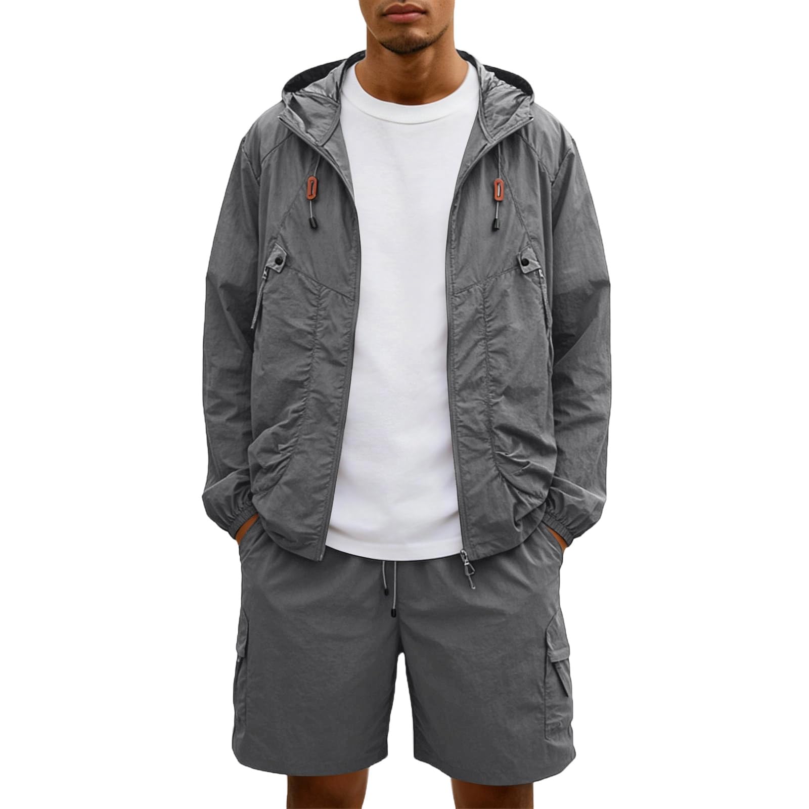 Hooded Windbreaker and Cargo Shorts Set
