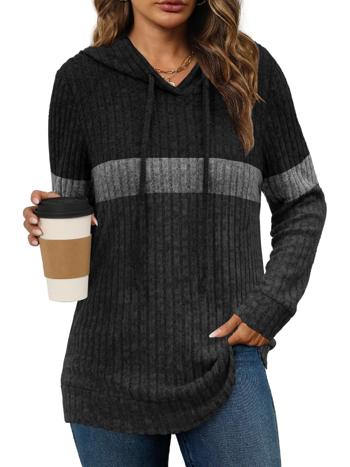 Ribbed Knit Hoodie Sweater