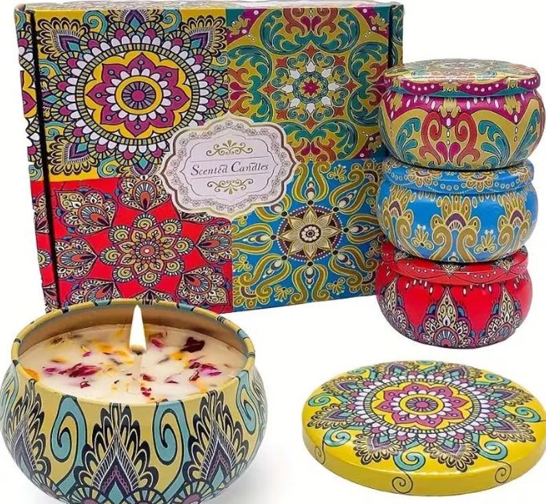 4-Piece Scented Candle Set: Jasmine, Sandalwood, Freesia, Rose Aromatherapy Candles